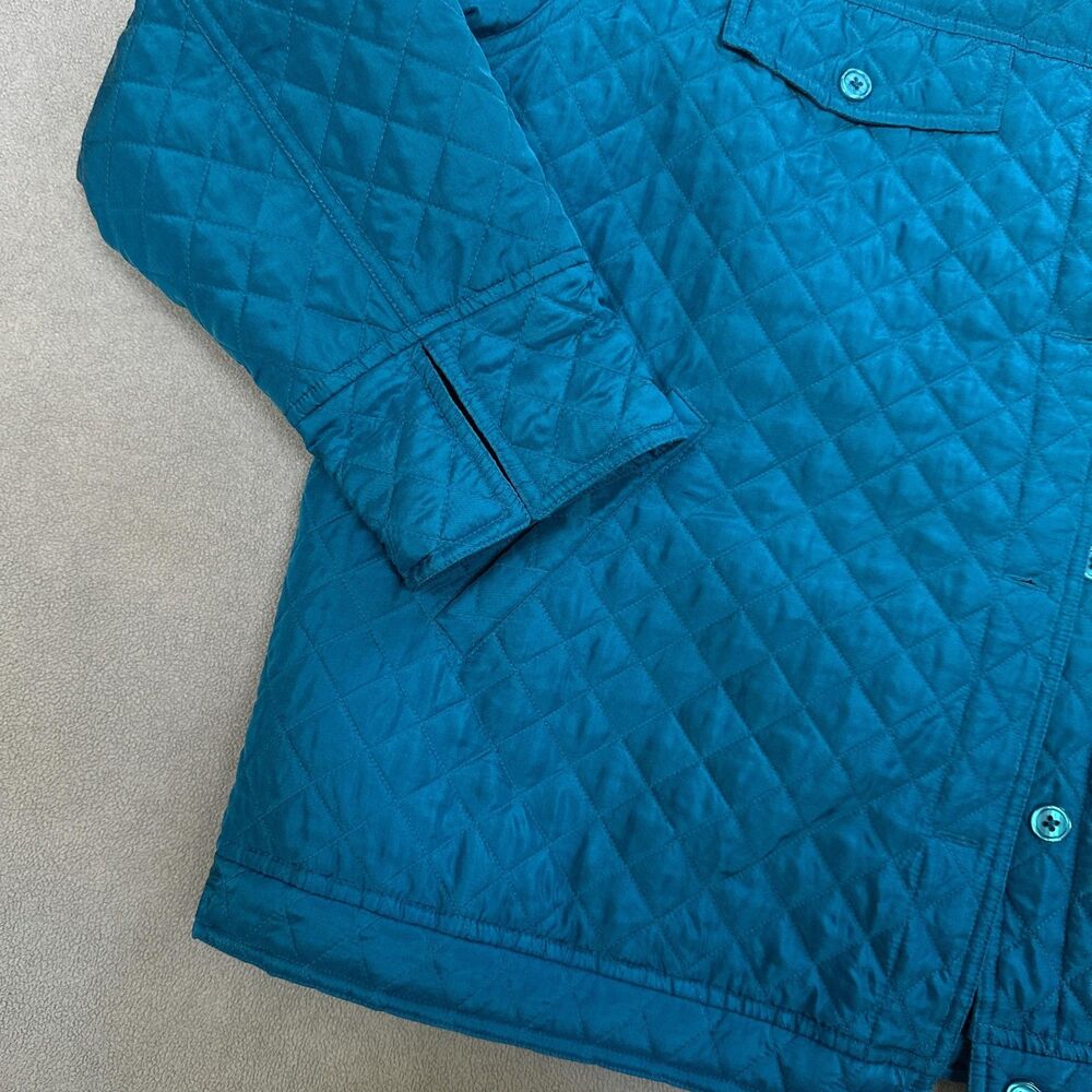Dialogue Quilted Jacket Womens 1X Tourquoise Silk Button Up Diamond Pattern - Picture 4 of 12